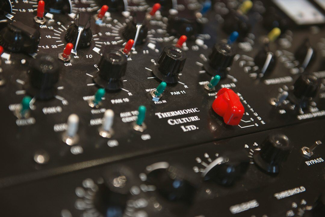Close-up of a colour grading control panel